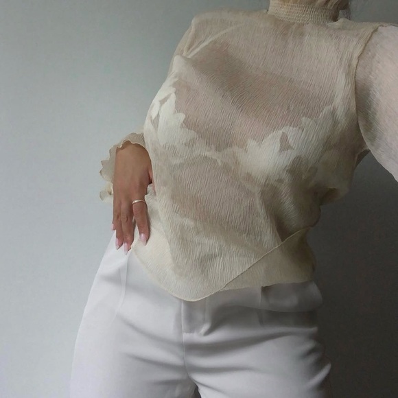 OAK + FORT Tops - OAK + FORT Cream Sheer Blouse
